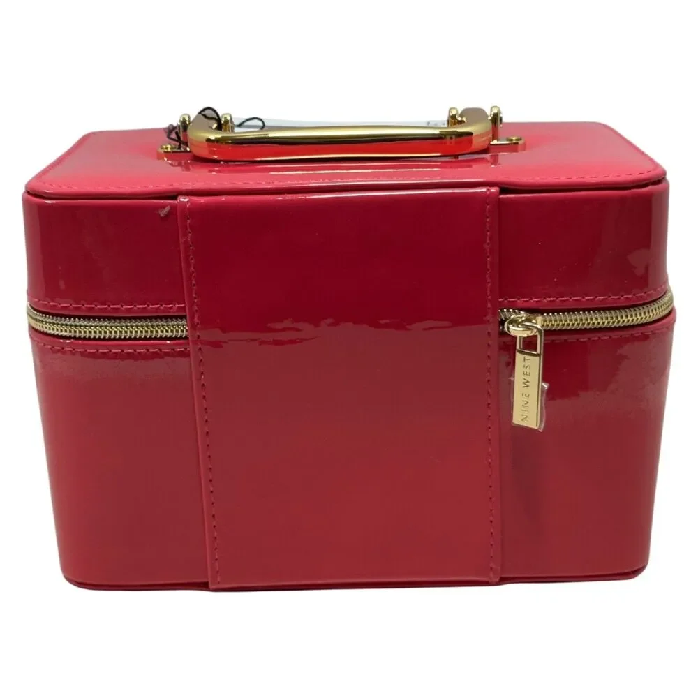 Nine West Jewelry Case Travel Organizer Pink Patent Leather Zip Box New